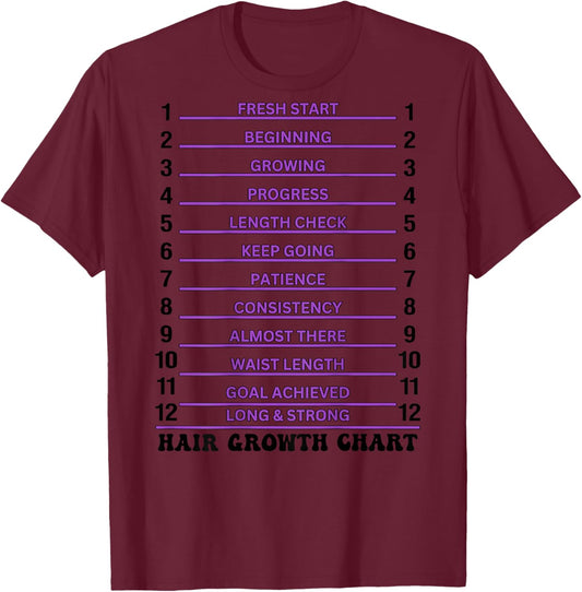 Retro Groovy Hair Growth Chart Hair Length Check (On Back) T-Shirt - T-Shirt | Maroon