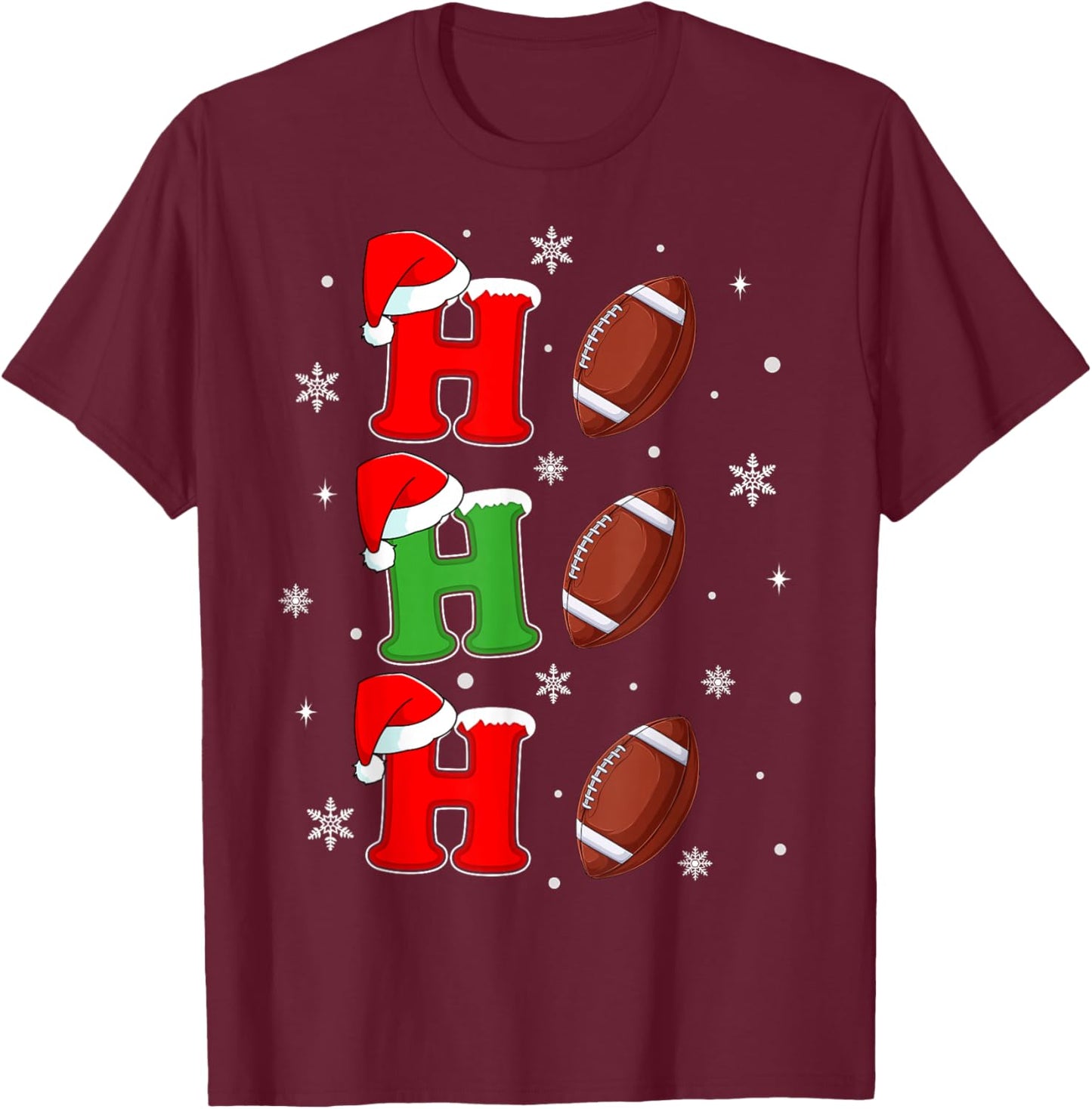 Ho Ho Ho Santa Football Christmas Sports Player Xmas T-Shirt - T-Shirt | Maroon