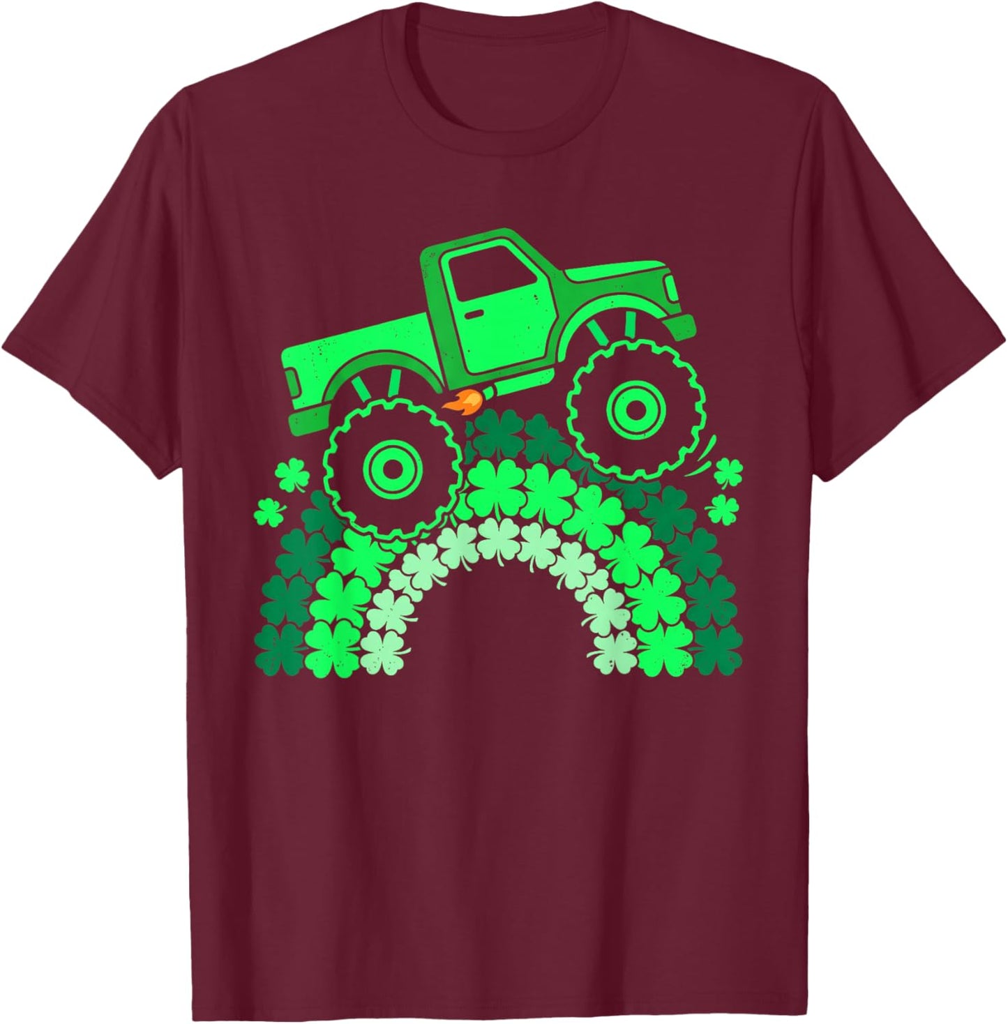 Monter Truck Lucky Shamrock Funny St Patrick's Day Kids Boys T-Shirt - T-Shirt | Maroon