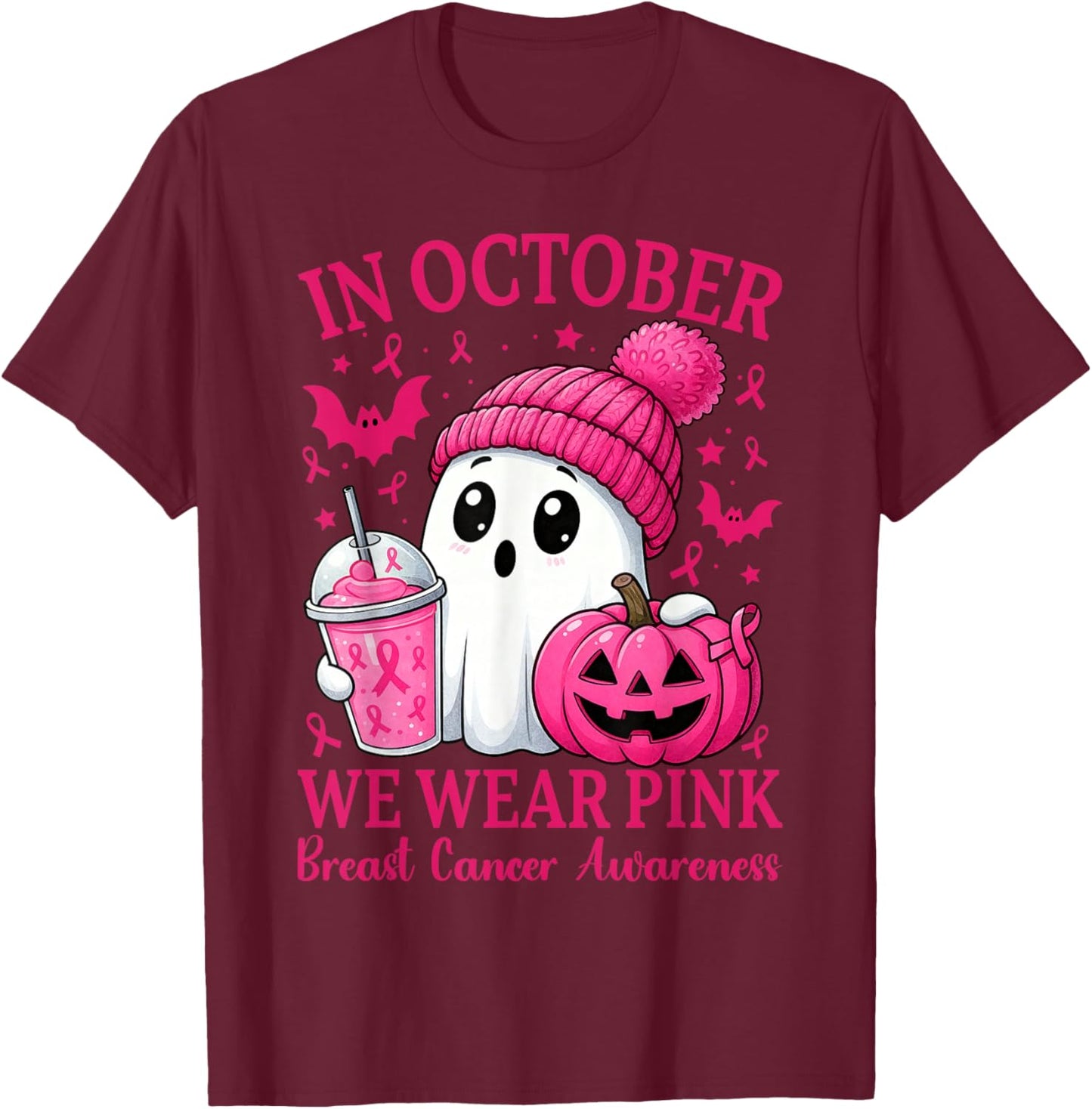 Breast Cancer Halloween Women in October We Wear Pink T-Shirt - T-Shirt | Maroon