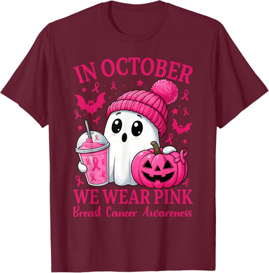 Breast Cancer Halloween Women in October We Wear Pink T-Shirt - T-Shirt | Maroon