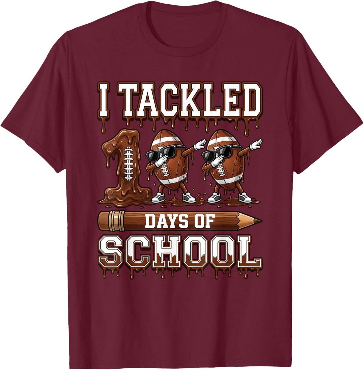 Kids 100 Days of School Boys 100th Day of School Football T-Shirt - T-Shirt | Maroon