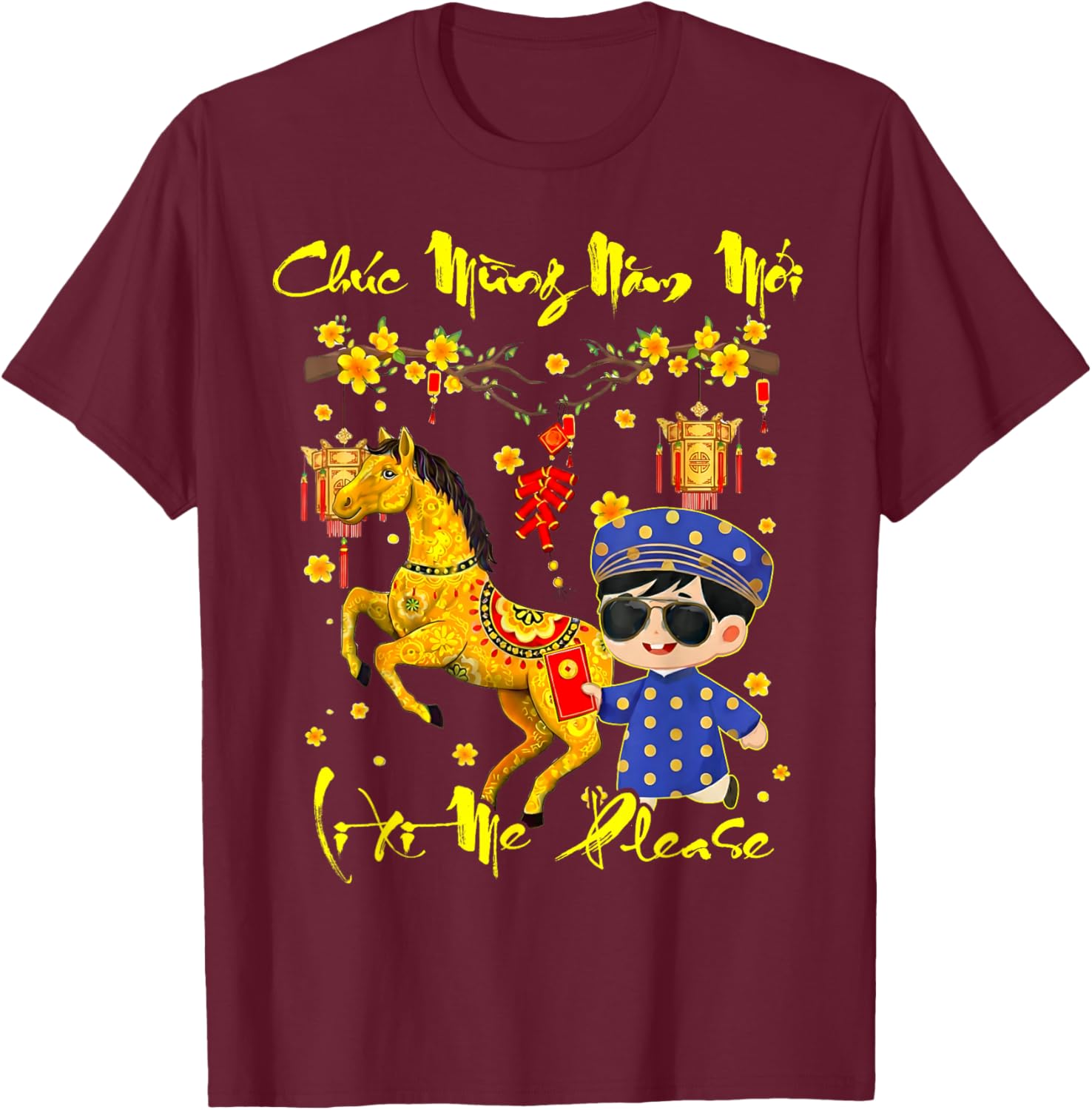 Li Xi Me Please Vietnamese Lunar New Year TET 2026 Boys Kids T-Shirt - T-Shirt | Maroon