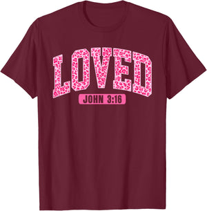 Loved John 3:16 Jesus Christian Faith Valentine Leopard T-Shirt - T-Shirt | Maroon