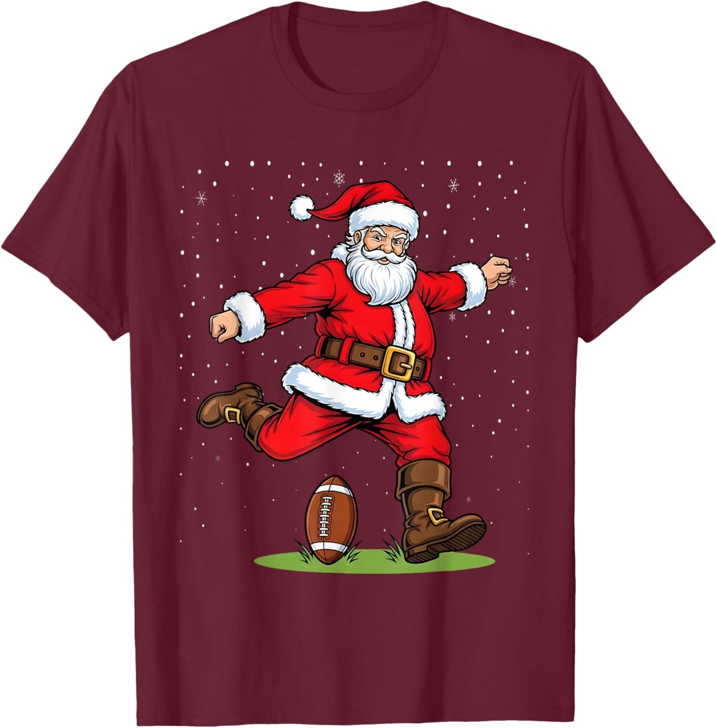 Funny Santa Football Christmas T-Shirt - T-Shirt | Maroon