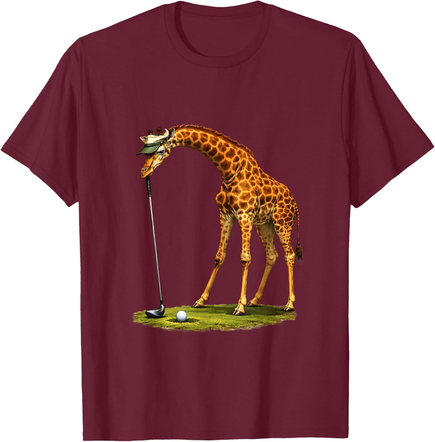 Vintage Giraffe Playing Golf Sports Retro Animal Golfer T-Shirt - T-Shirt | Maroon