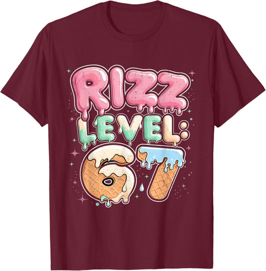 67 Ice Cream Drip Cool Meme Six Seven Gen Alpha Slang T-Shirt - T-Shirt | Maroon
