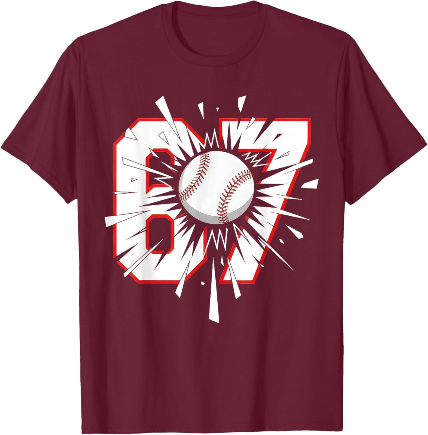 67 Baseball Six Seven 6 7 Meme 6-7 T-Shirt - T-Shirt | Maroon