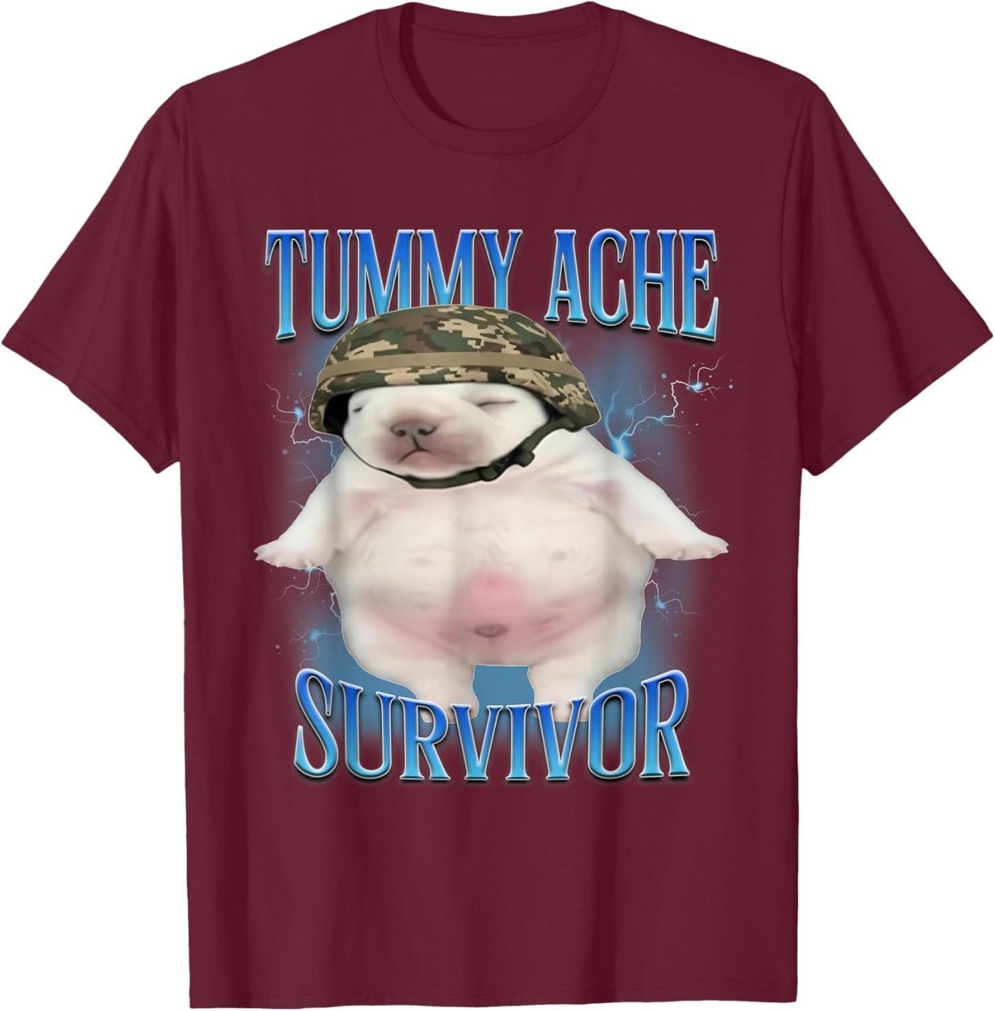 Tummy Ache Survivor Funny Pibble Graphic Meme Brainrot T-Shirt - T-Shirt | Maroon