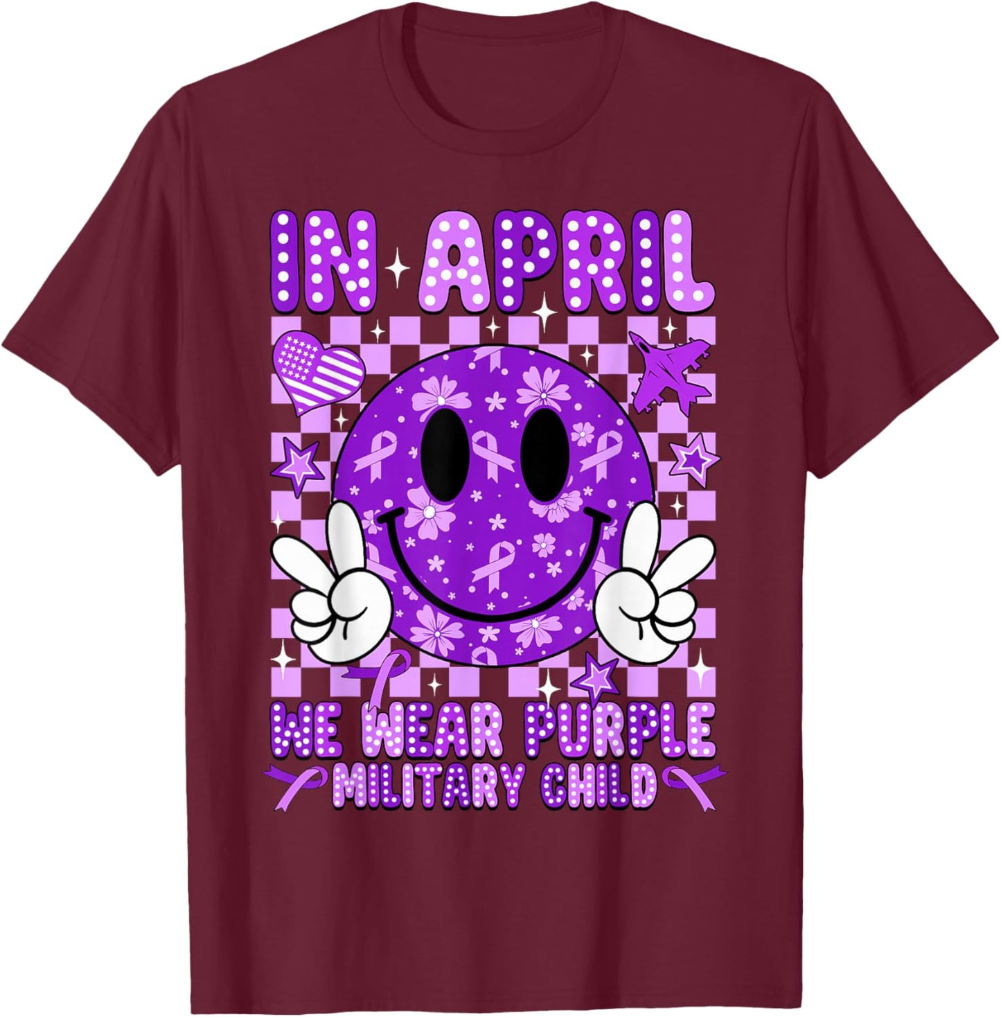in April We Wear Purple for Military Kids Military Child T-Shirt - T-Shirt | Maroon