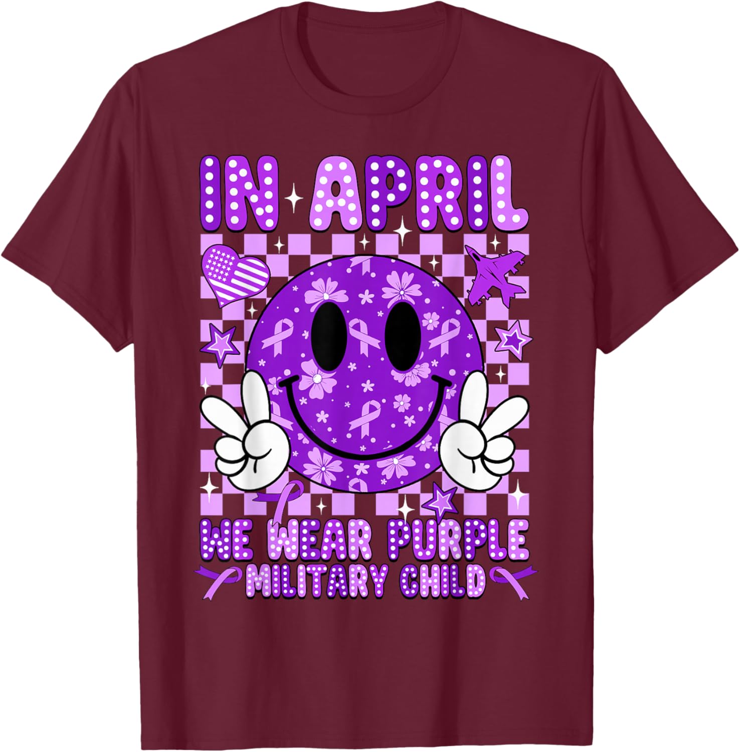in April We Wear Purple for Military Kids Military Child T-Shirt - T-Shirt | Maroon