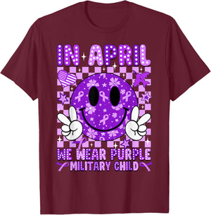 in April We Wear Purple for Military Kids Military Child T-Shirt - T-Shirt | Maroon