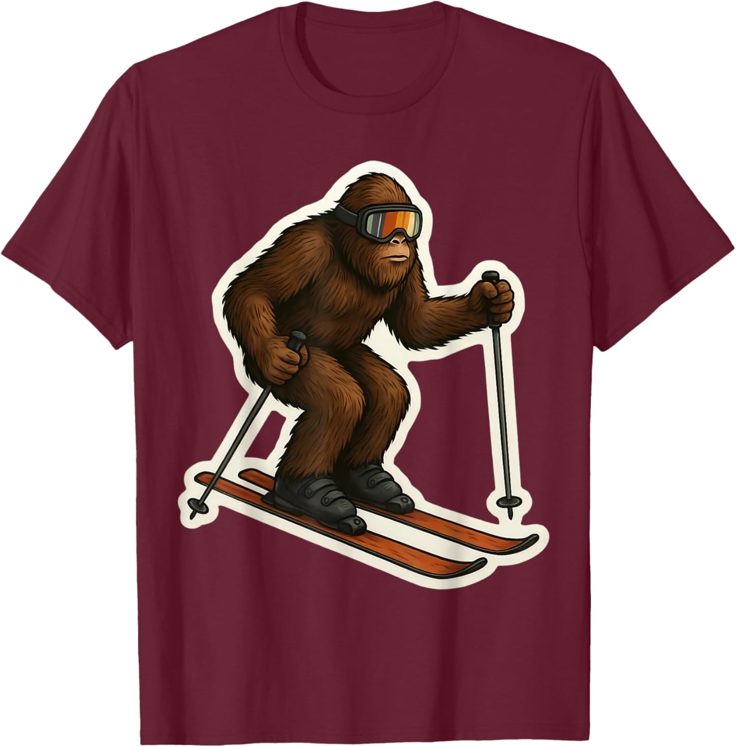 Sasquatch Skiing Snow Big-Foot Skier Big Foot Ski Mountains T-Shirt - T-Shirt | Maroon