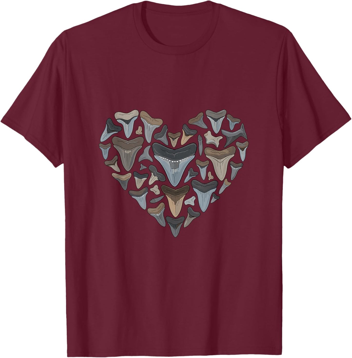 Shark Tooth Heart Fossil Collector Ocean Lover T-Shirt - T-Shirt | Maroon