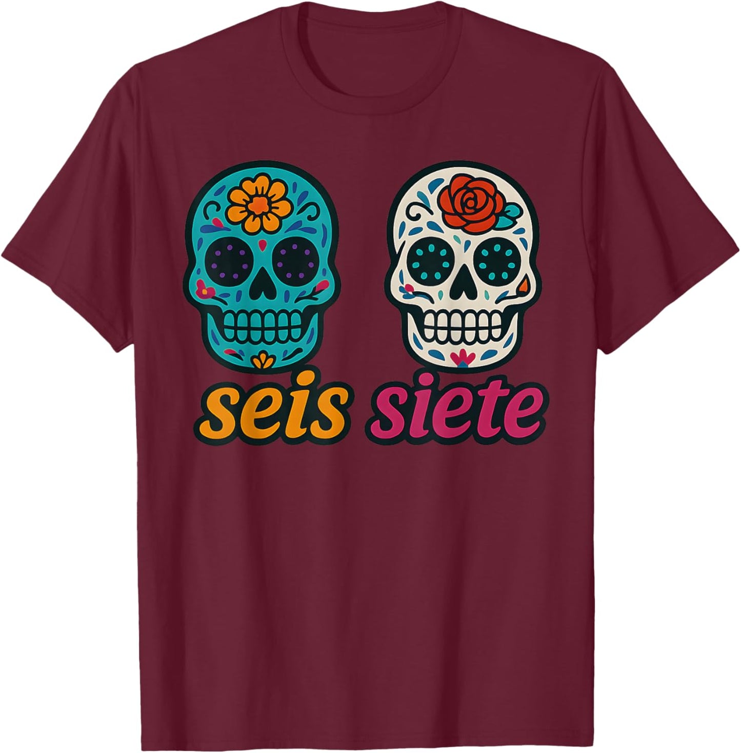 SEIS Siete Mexican Los Muertos Calaveras Sugar Skull 67 Boys T-Shirt - T-Shirt | Maroon