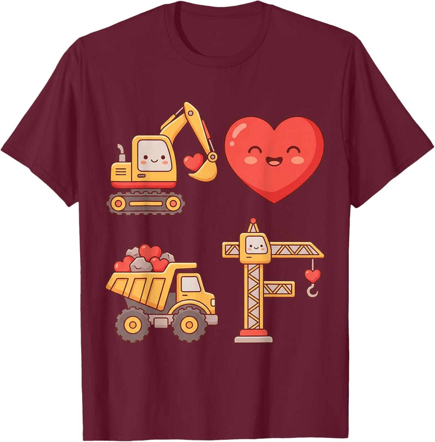 Kids Valentine Construction Trucks Boys Toddler T-Shirt - T-Shirt | Maroon
