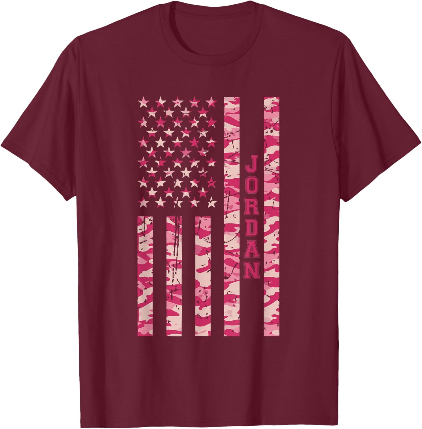 Jordan Middle Eastern Country Pink Camo USA Flag Distressed T-Shirt - T-Shirt | Maroon