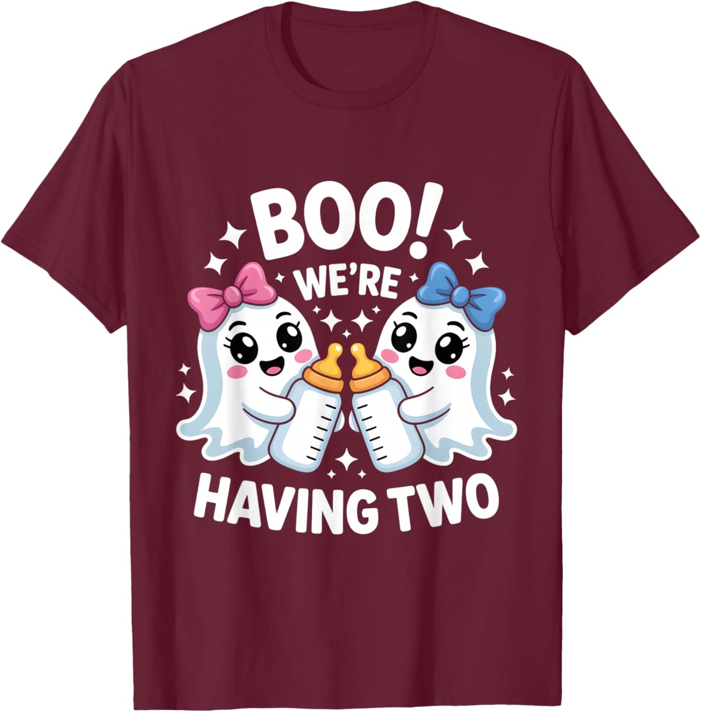 we’re Having Two Ghost Twins Halloween Reveal Funny Boo T-Shirt - T-Shirt | Maroon