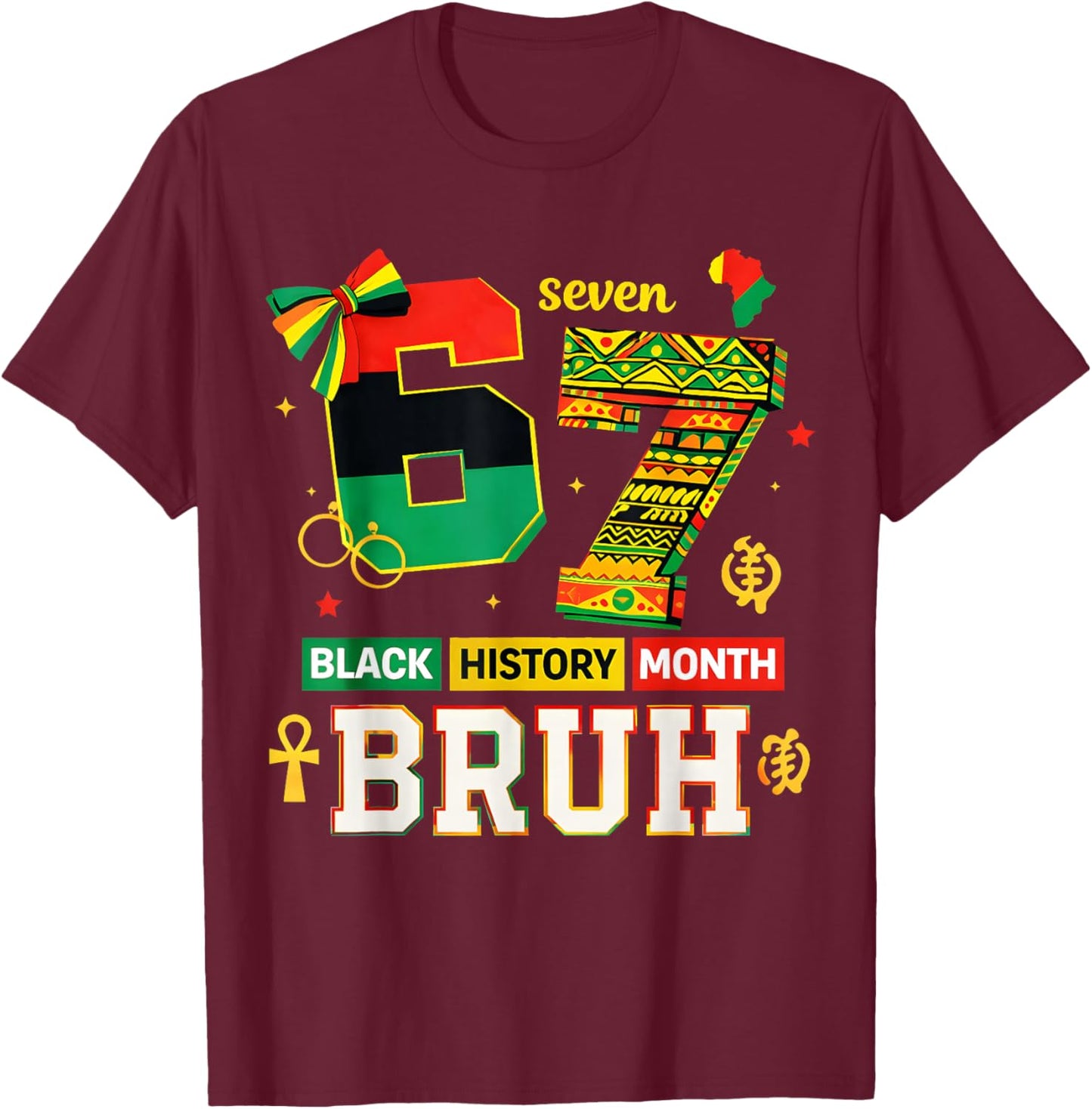 Bruh 67 Black History Month for Kids Boys African American T-Shirt - T-Shirt | Maroon
