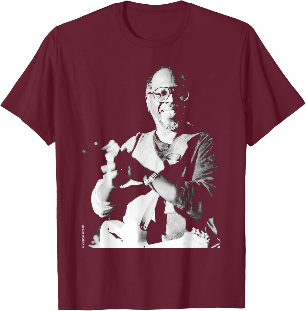 Curtis Mayfield Soul Live Liverpool 1984 by Virginia Turbett T-Shirt - T-Shirt | Maroon