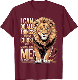 Philippians 4 13 Christian Religious Lion Faith T-Shirt - T-Shirt | Maroon
