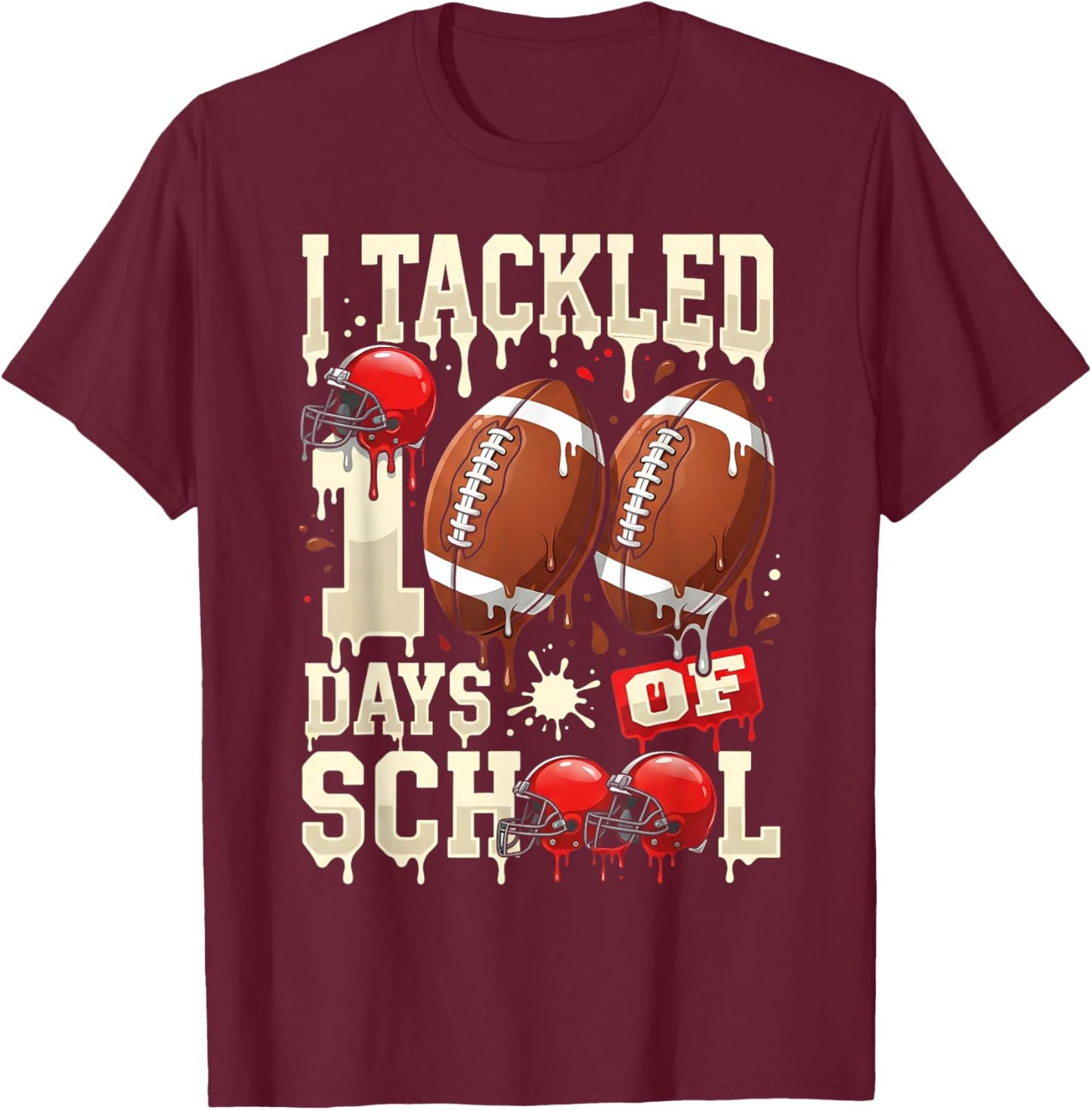 I Tackled 100 Days of School Football 100 Days Smarter Boys T-Shirt - T-Shirt | Maroon