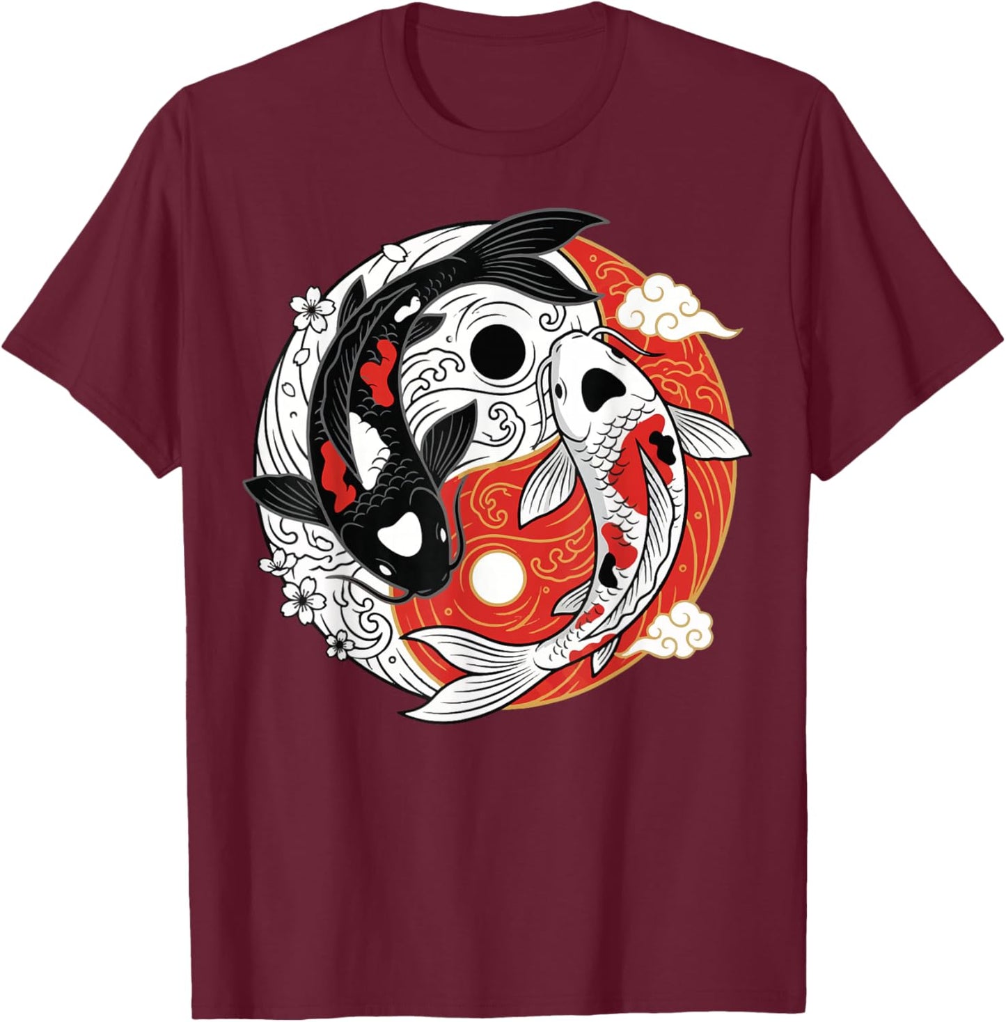 Japanese Koi Yin Yang Japan T-Shirt - T-Shirt | Maroon