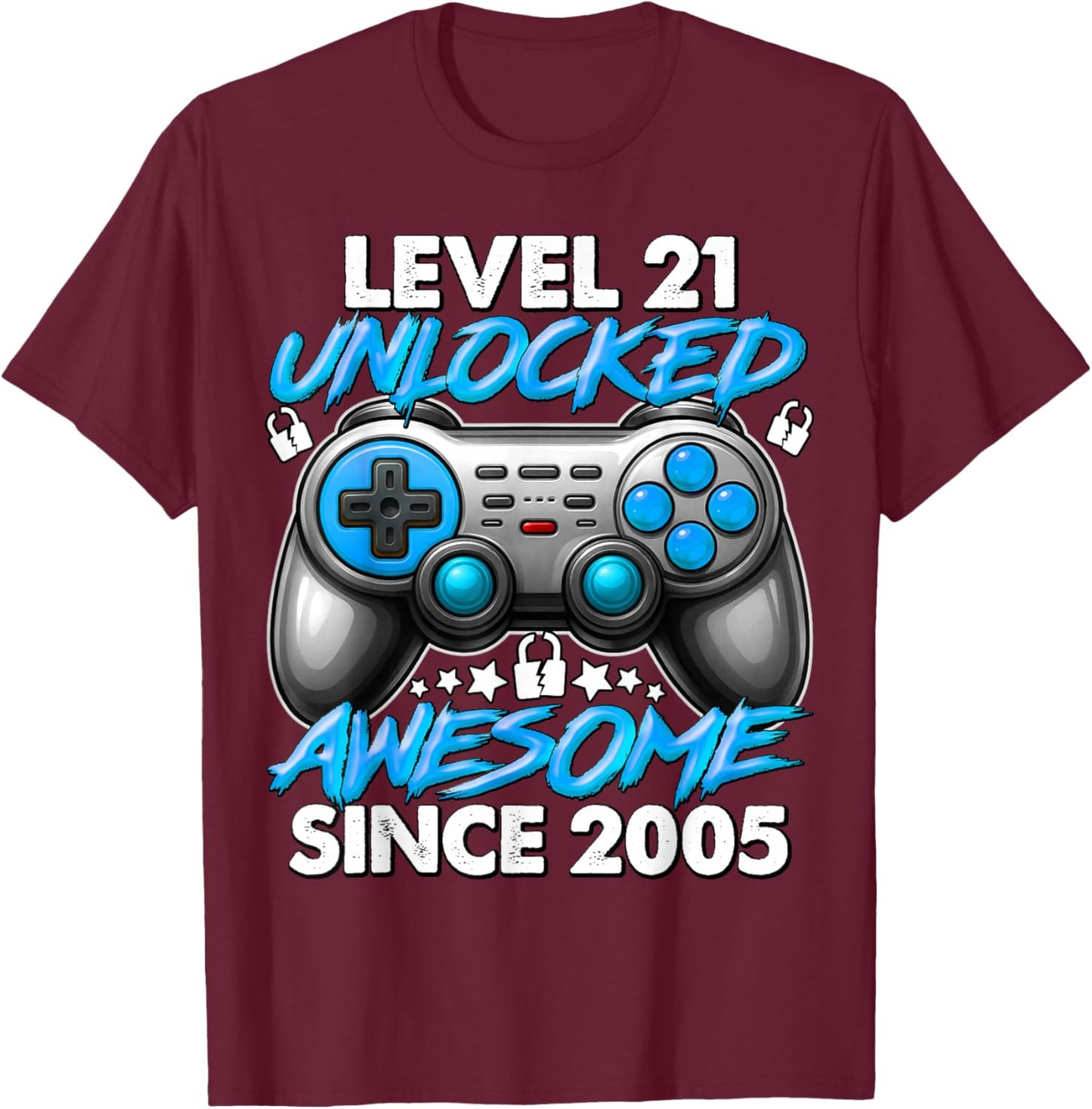 Level 21 Unlocked 21 Year Old Gifts Boys 21st Birthday Boy T-Shirt - T-Shirt | Maroon