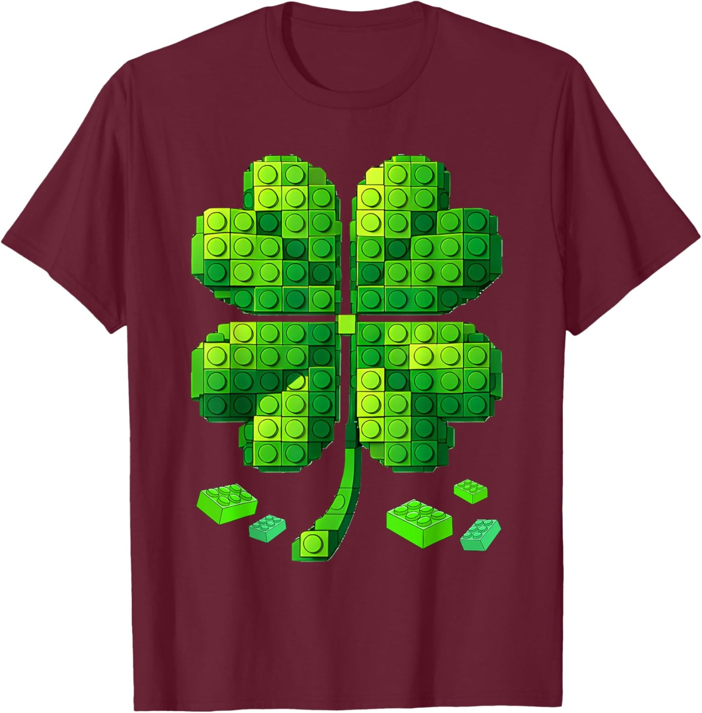 St Patricks Day Building Blocks Shamrock Bricks Kids Builder T-Shirt - T-Shirt | Maroon