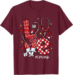 Love CMA Life Stethoscope Bow Hearts T-Shirt - T-Shirt | Maroon