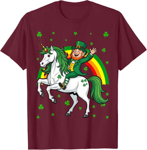 Leprechaun Riding A Magical St Patrick's Day Unicorn T-Shirt - T-Shirt | Maroon