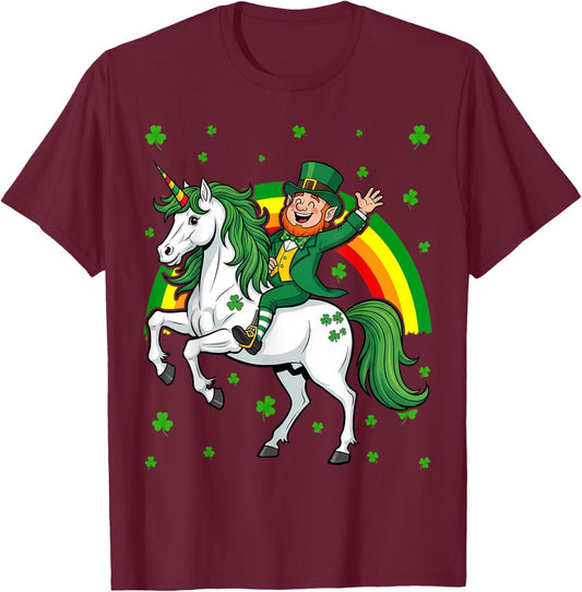Leprechaun Riding A Magical St Patrick's Day Unicorn T-Shirt - T-Shirt | Maroon