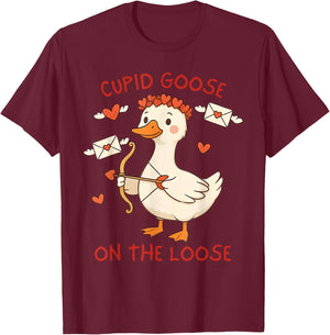 Cupid Goose On The Loose Funny Valentines Day Men Women Kids T-Shirt - T-Shirt | Maroon