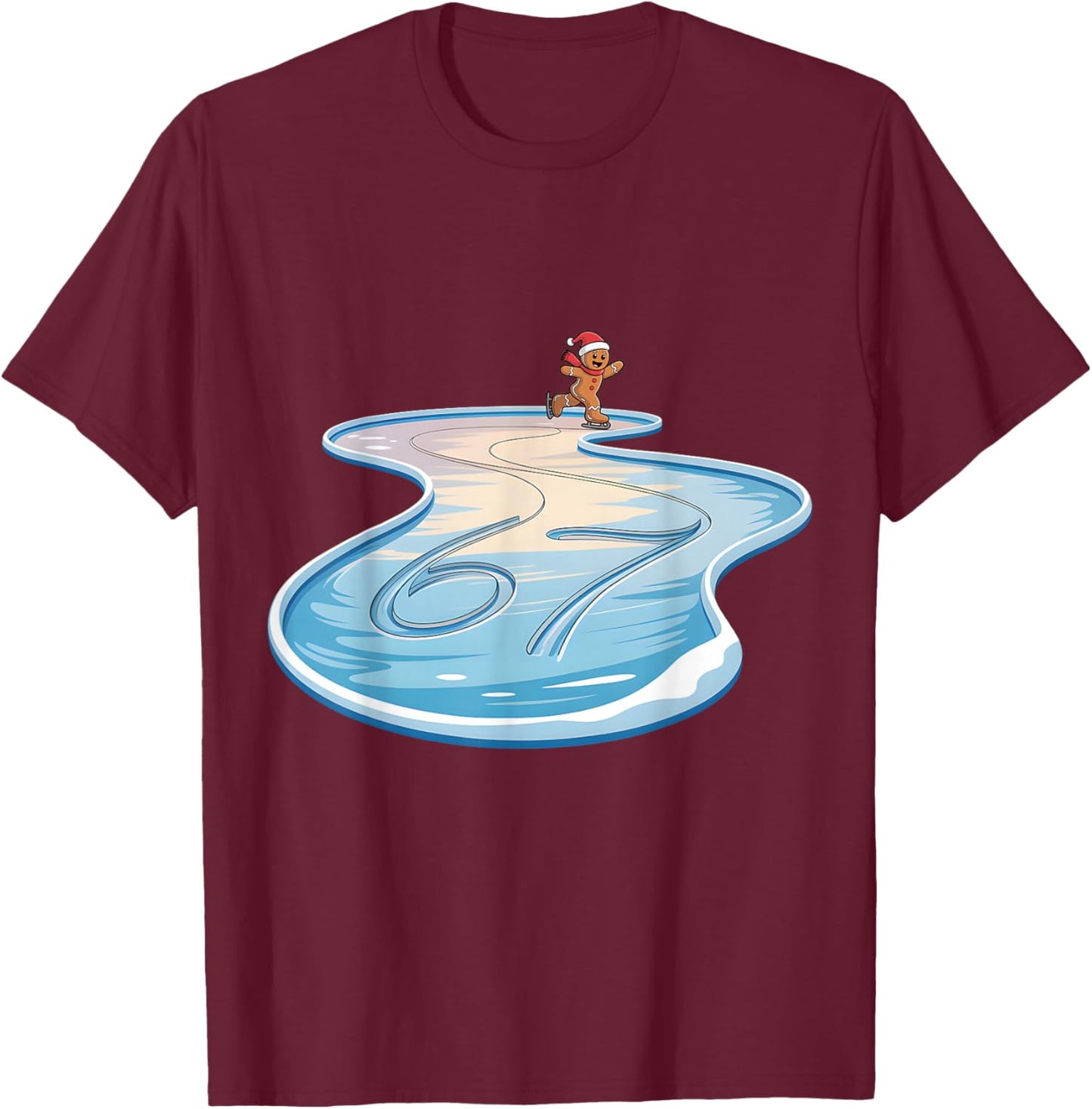 67 Christmas Gingerbreadman Ice Skating 6 7 Meme Xmas 67 T-Shirt - T-Shirt | Maroon
