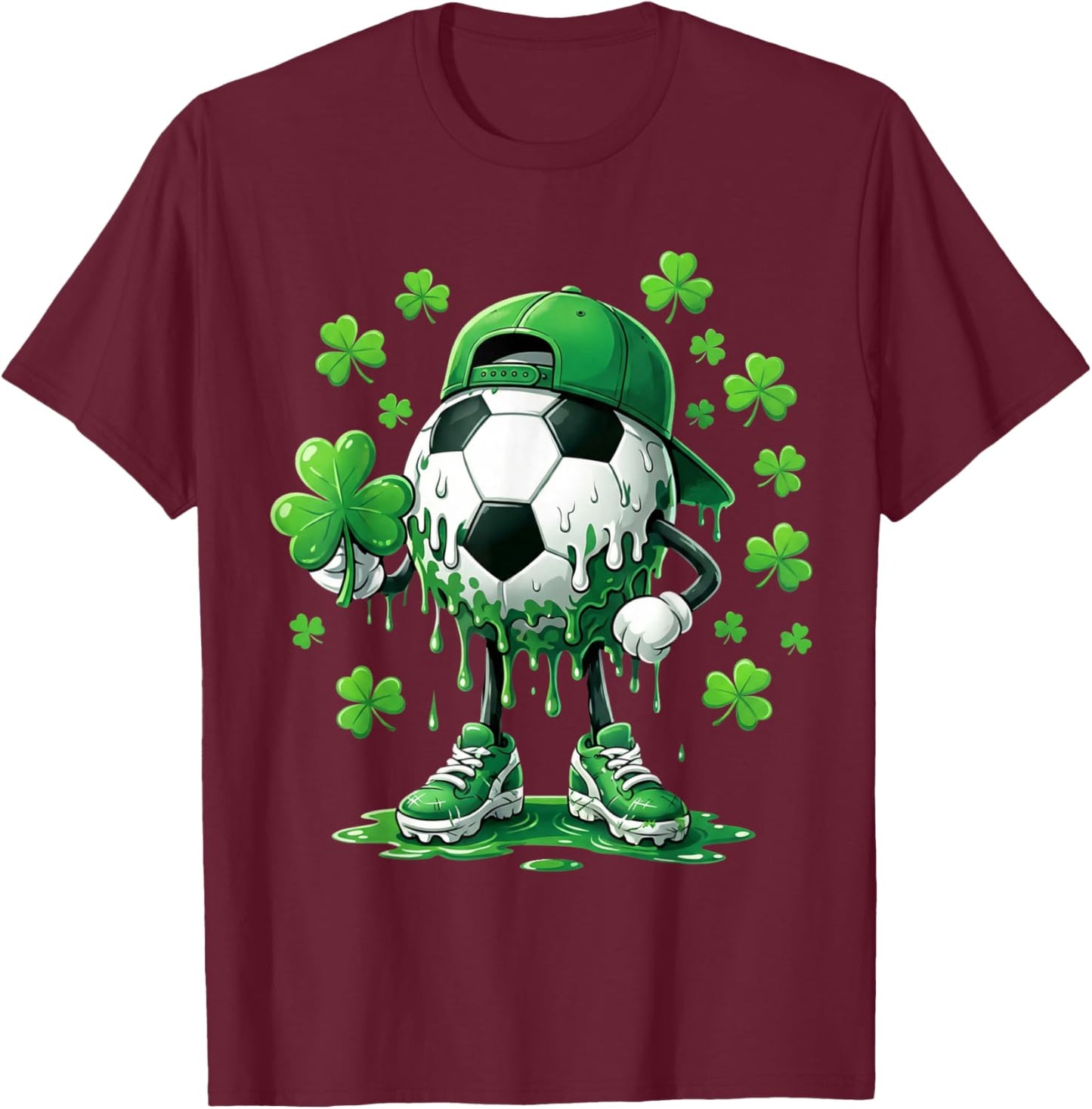 Saint Patrick Soccer Ball Guy with Clover for Players T-Shirt - T-Shirt | Maroon