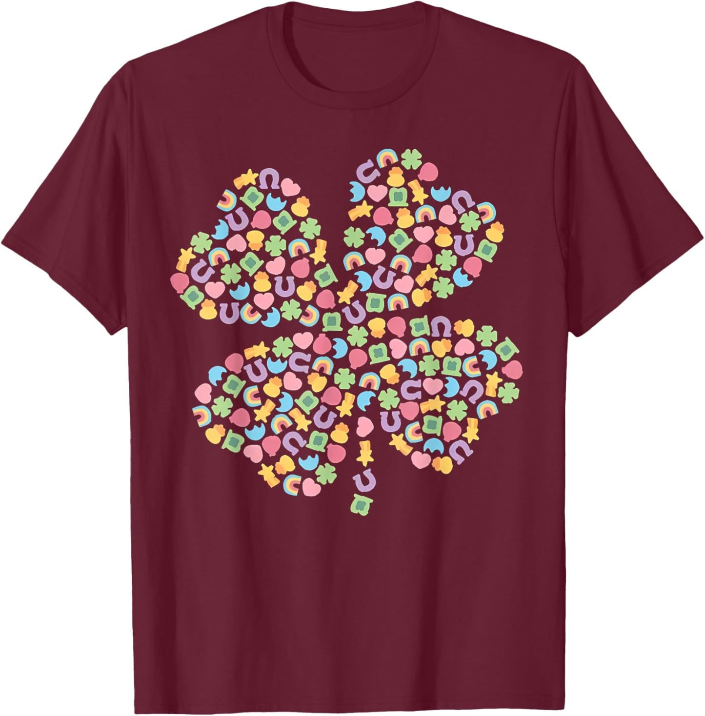 Cute Lucky Charm Four Leaf Clover St Patricks Day Irish T-Shirt - T-Shirt | Maroon