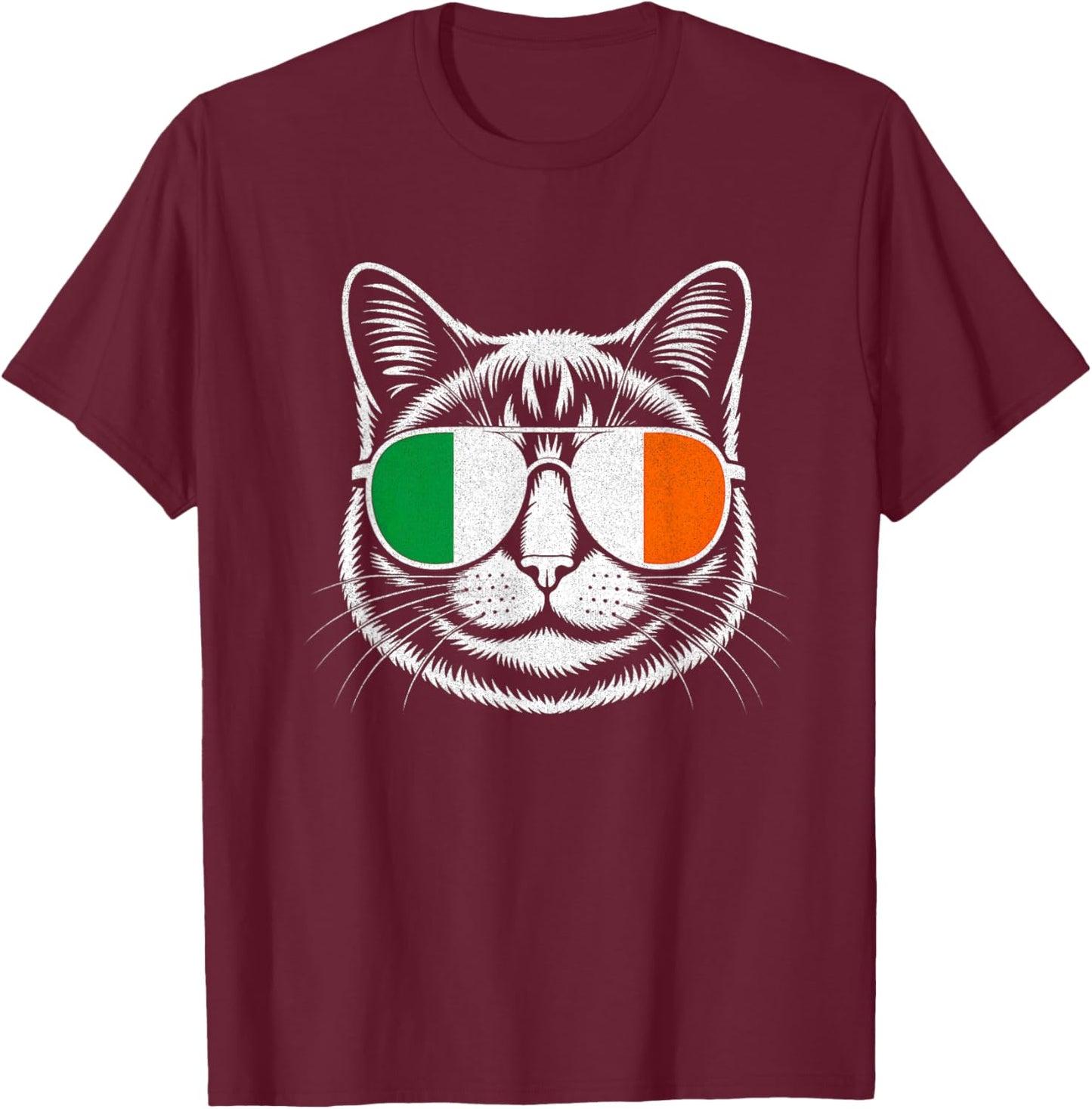 Cat St Patricks Day Ireland Irish Flag Sunglasses Boys Kids T-Shirt - T-Shirt | Maroon