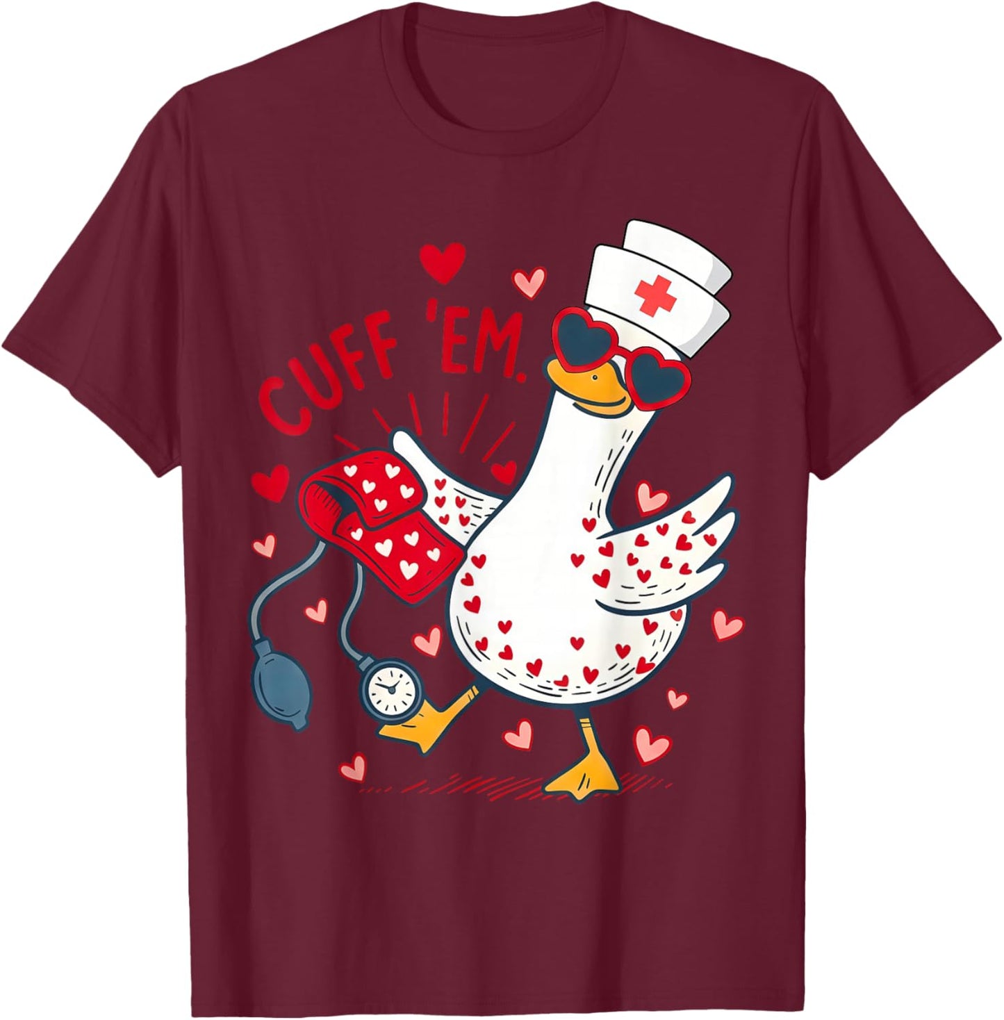Cuff 'Em Cupid Goose Valentine Nurse Practitioner RN Nursing T-Shirt - T-Shirt | Maroon