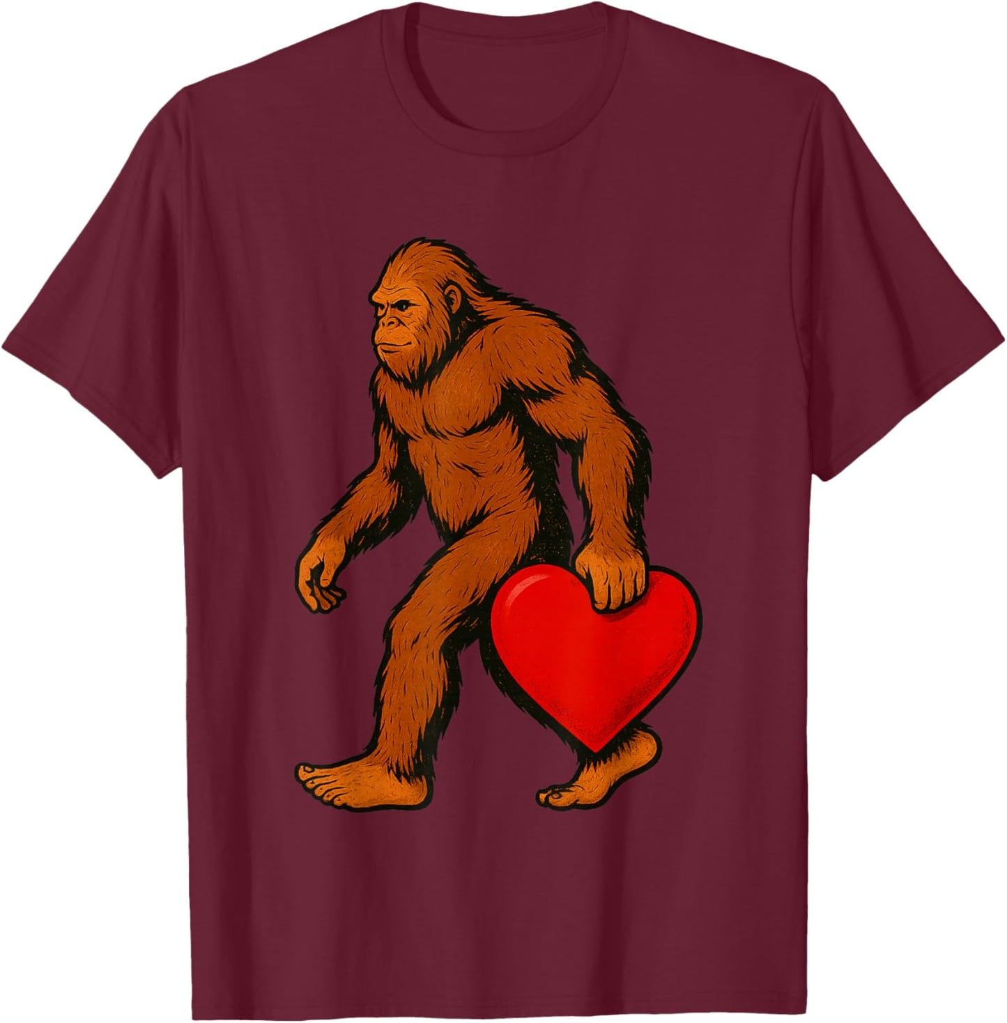 Bigfoot Heart Valentines Day Boys Men Love Sasquatch Funny T-Shirt - T-Shirt | Maroon