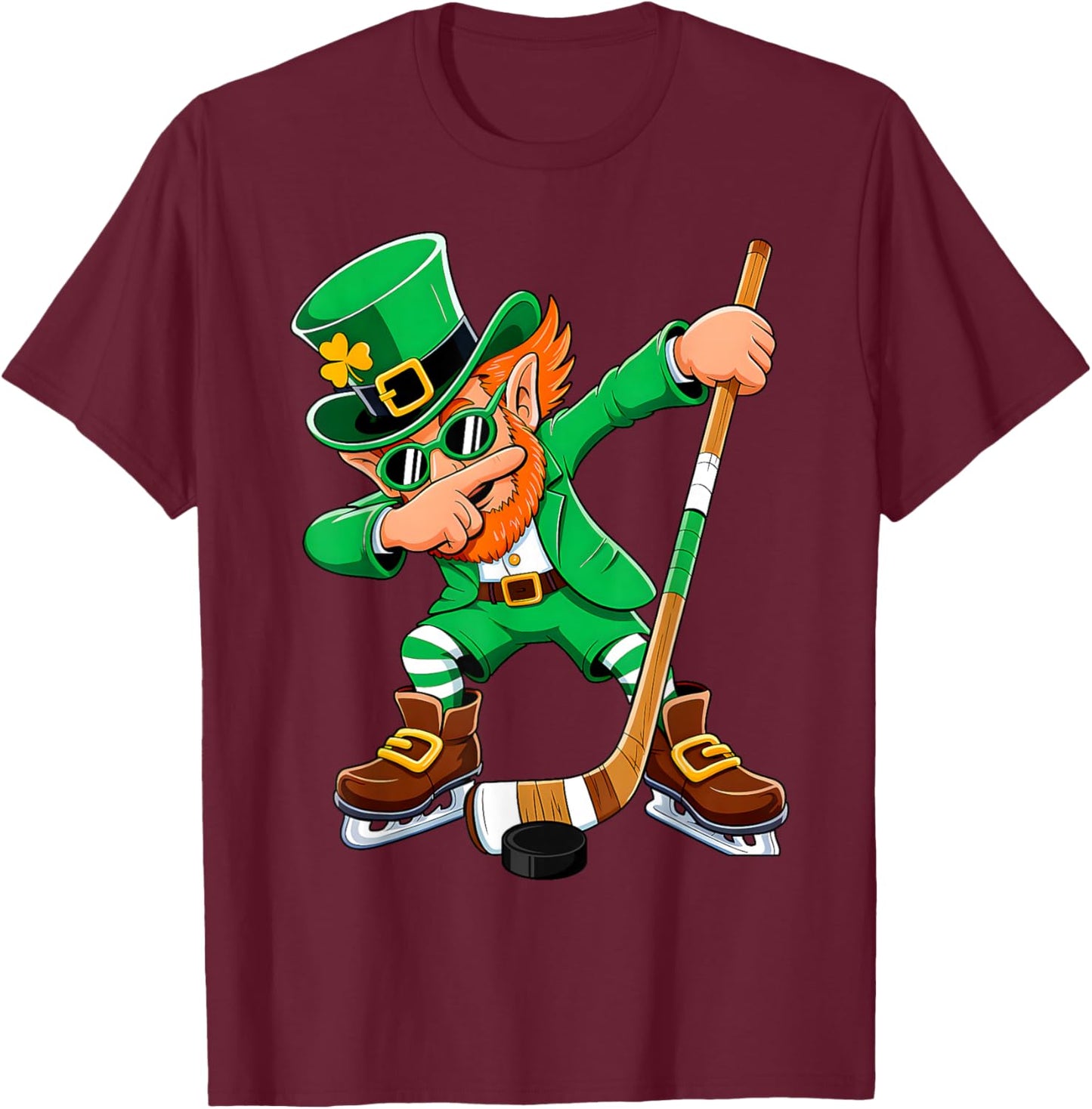 Hockey Irish Shamrock Lucky Clover St Patricks Day Boys T-Shirt - T-Shirt | Maroon