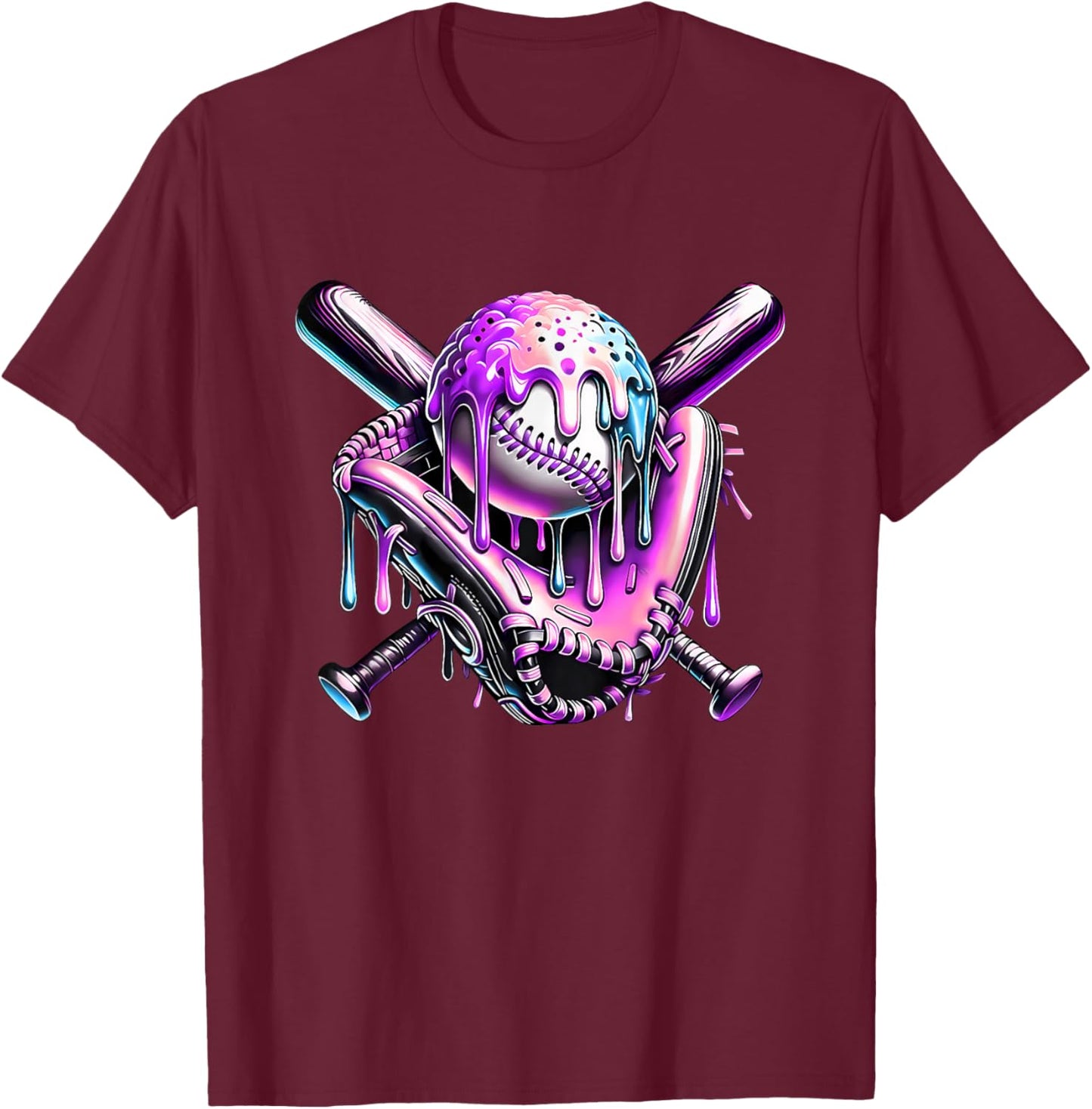 Baseball Drip Ice Cream Respect Drip Purple Baseball Player T-Shirt - T-Shirt | Maroon