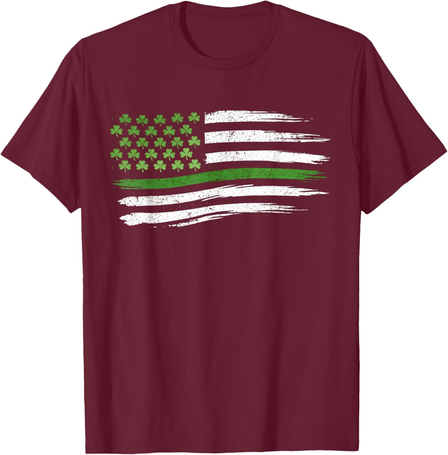 Patriotic Flag with Shamrocks 2026 St. Patrick's Day T-Shirt - T-Shirt | Maroon