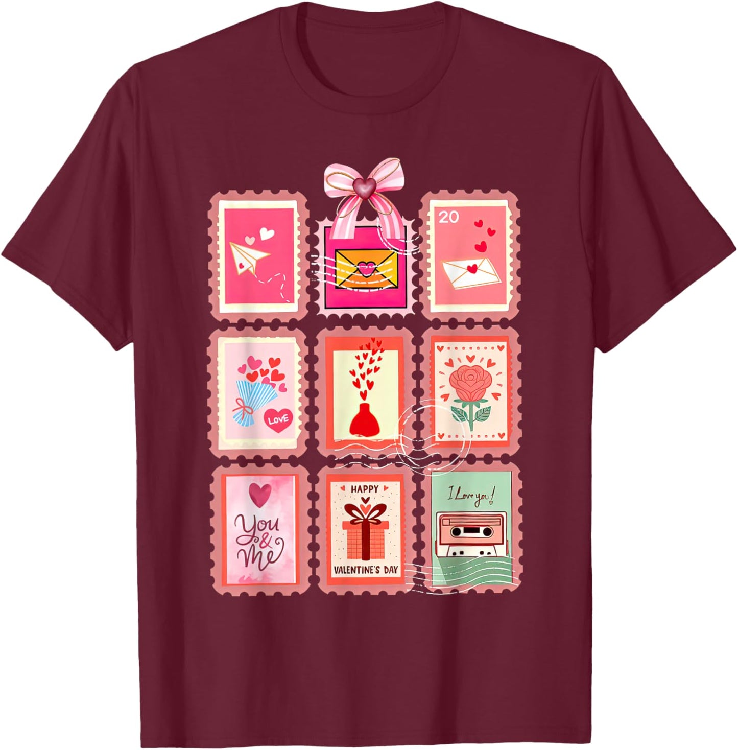 Valentines Stamp Postal Worker Postman Mail Carrier Delivery T-Shirt - T-Shirt | Maroon