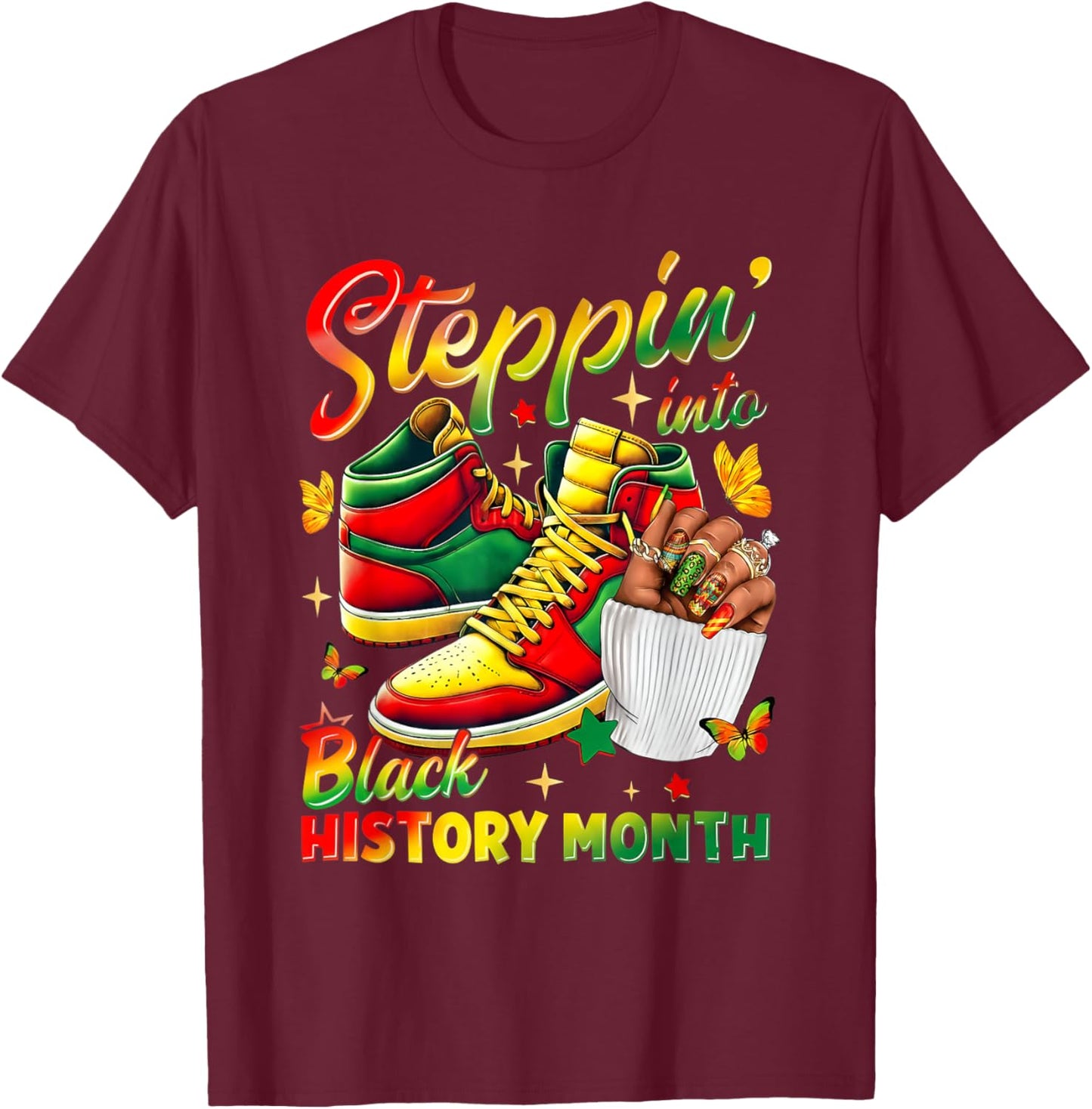 Stepping Into Sneakers Black History Month Black Girls T-Shirt - T-Shirt | Maroon