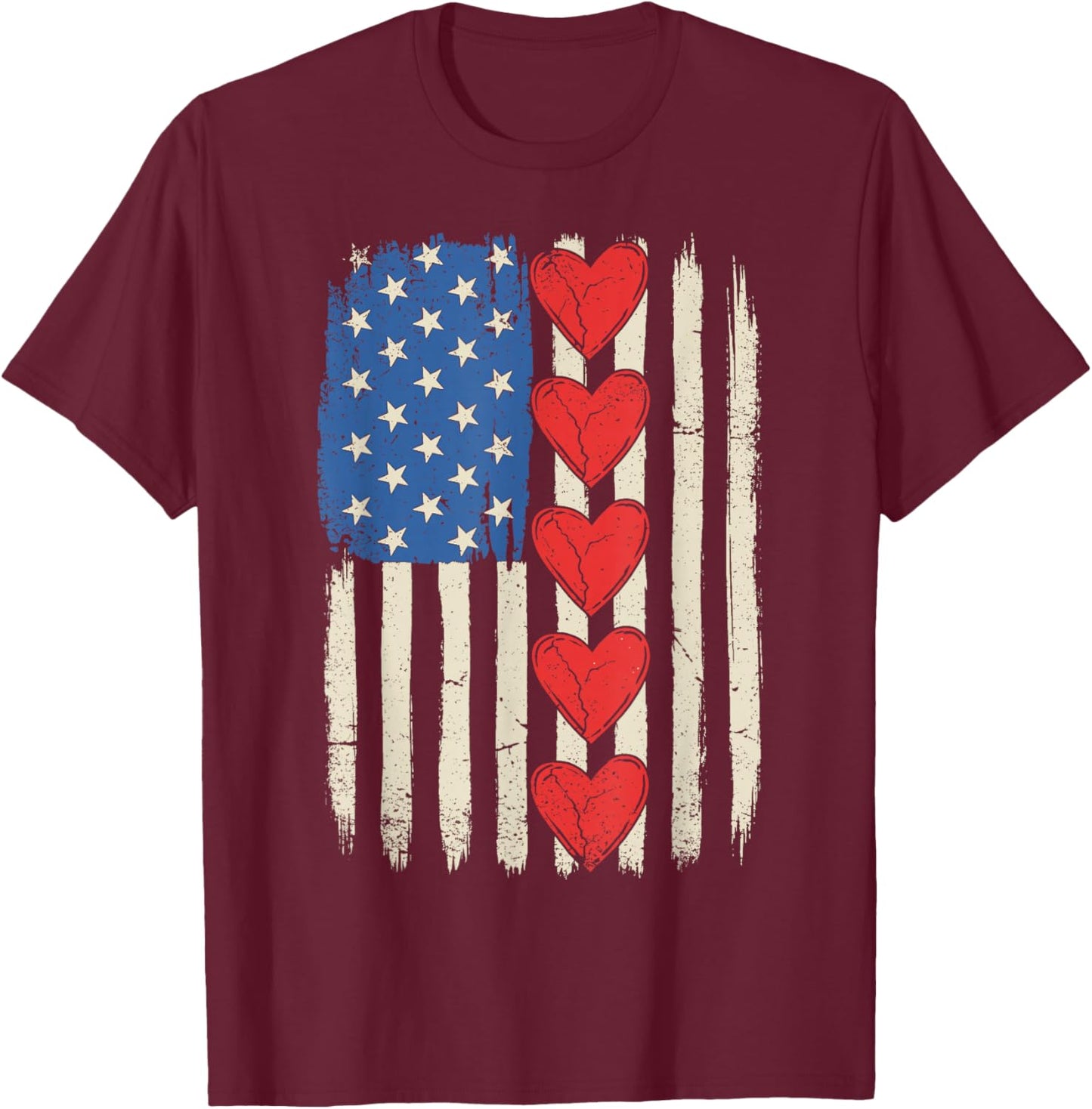 Retro USA Flag Hearts Valentines Day Women Kids T-Shirt - T-Shirt | Maroon