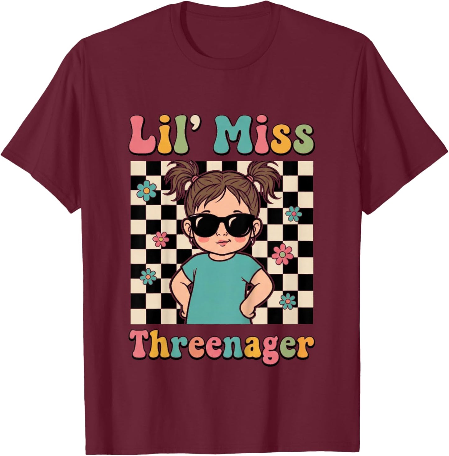 3rd Birthday Girl Sassy Toddler Lil Miss Threenager T-Shirt - T-Shirt | Maroon