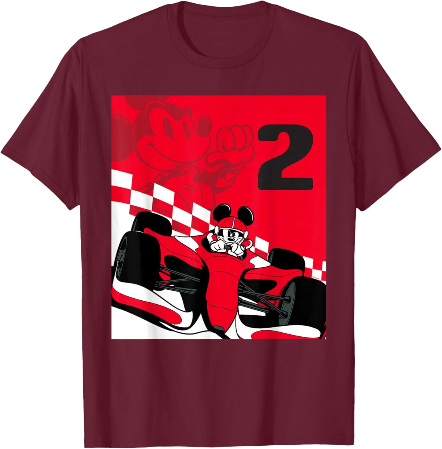 Disney Racing 2nd Birthday 2 Years Old Mickey Mouse Race Car T-Shirt - T-Shirt | Maroon