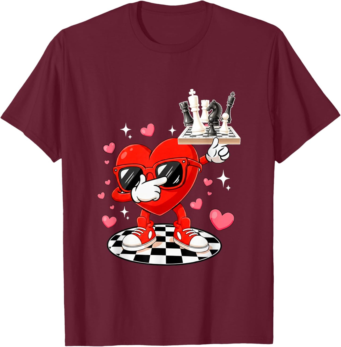 Dabbing Heart Sunglasses Valentine Chess Player Team T-Shirt - T-Shirt | Maroon