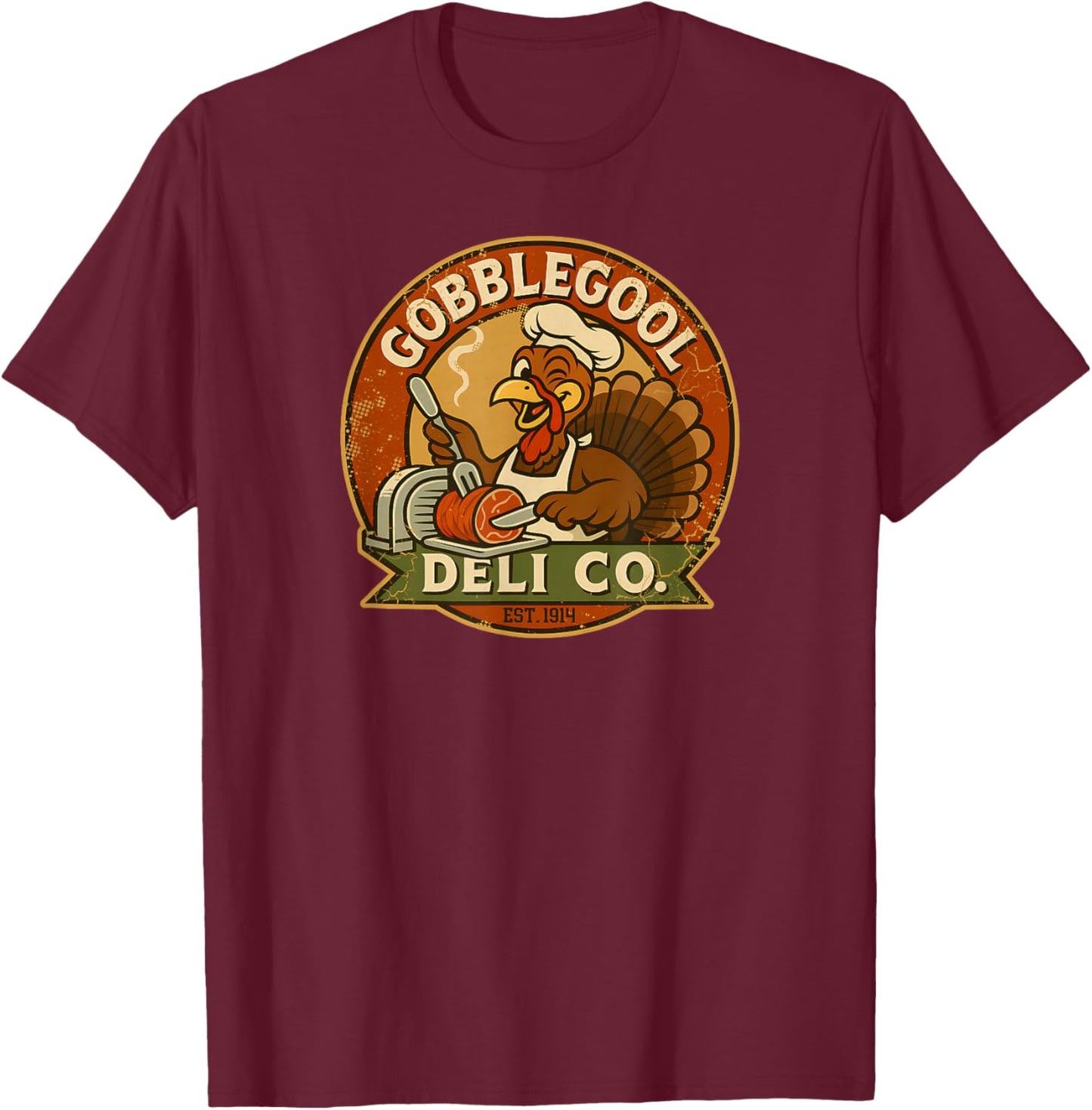 Gobblegool Deli Co. Funny Italian Thanksgiving Turkey Design T-Shirt - T-Shirt | Maroon