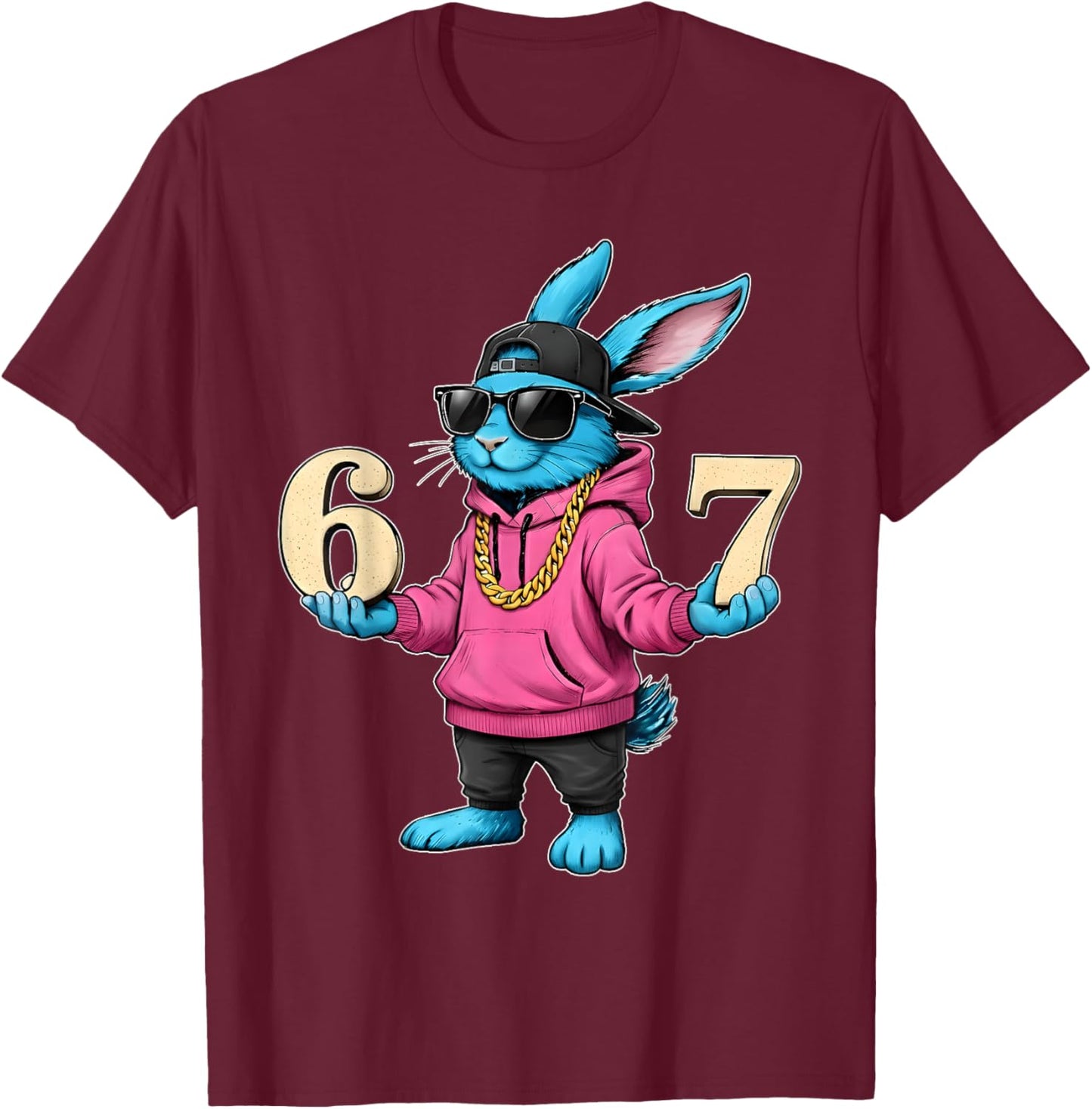 Funny Easter Day Bunny 6 7 Six Seven Meme Men Boy Kid T-Shirt - T-Shirt | Maroon